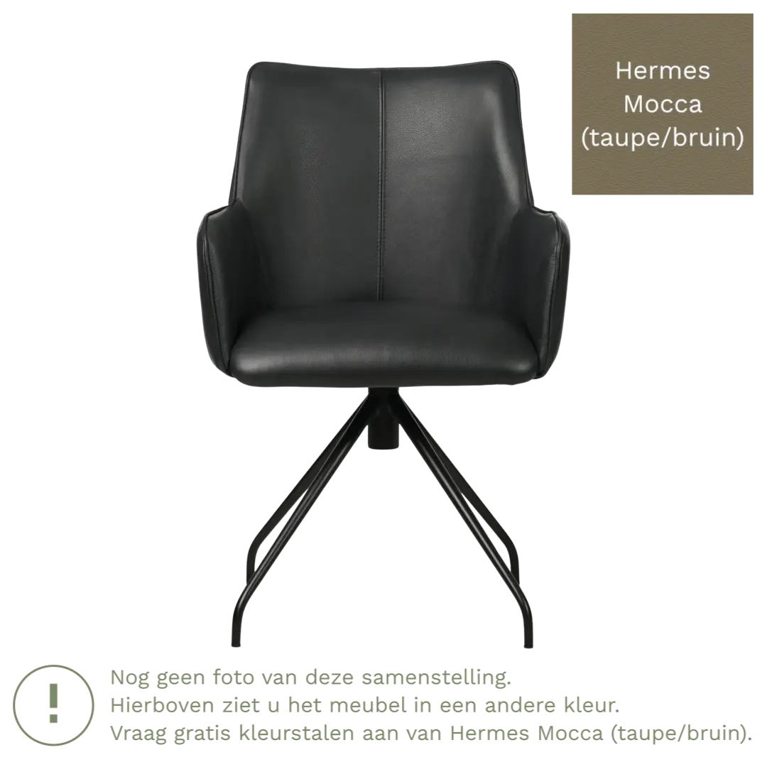 afbeelding van Leren draaibare eetkamerstoel Wave - Hermes Mocca (taupe/bruin) - Spinpoot staal rond zwart