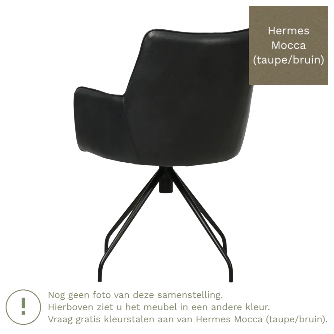 afbeelding van Leren draaibare eetkamerstoel Wave - Hermes Mocca (taupe/bruin) - Spinpoot staal rond zwart