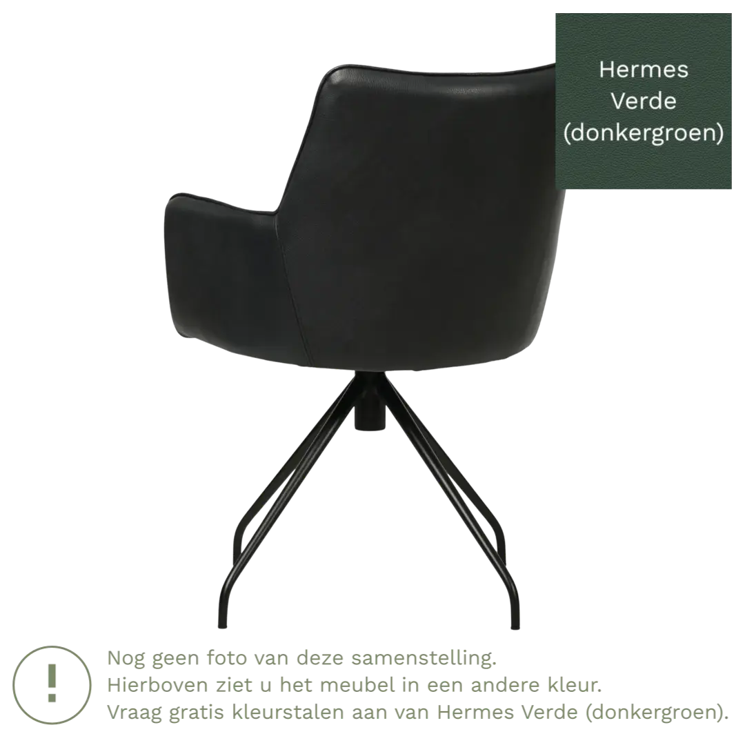 afbeelding van Leren draaibare eetkamerstoel Wave - Hermes Verde (donkergroen) - Spinpoot staal rond zwart