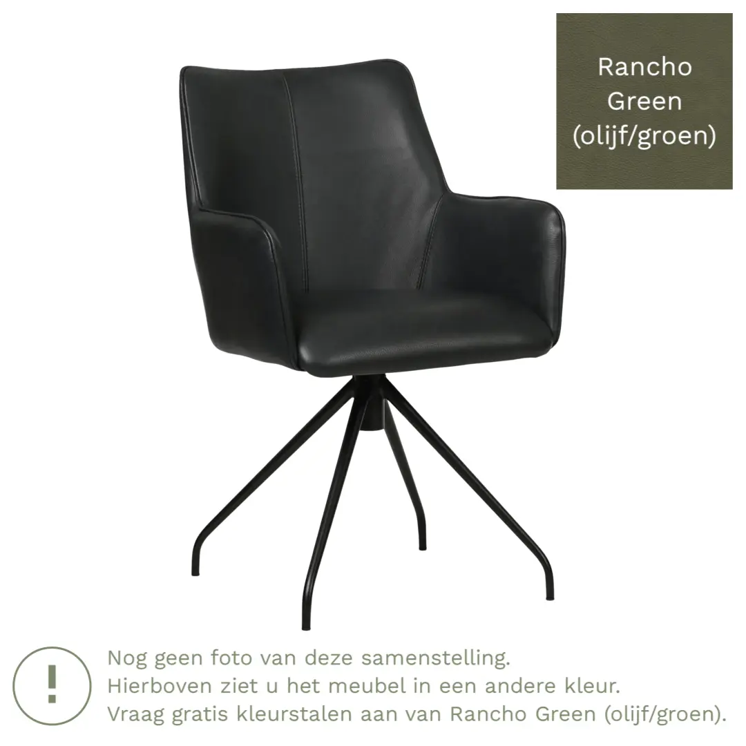 afbeelding van Leren draaibare eetkamerstoel Wave - Rancho Green (olijf/groen) - Spinpoot staal rond zwart