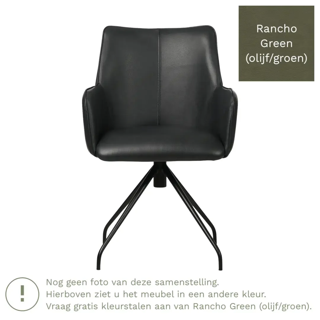 afbeelding van Leren draaibare eetkamerstoel Wave - Rancho Green (olijf/groen) - Spinpoot staal rond zwart