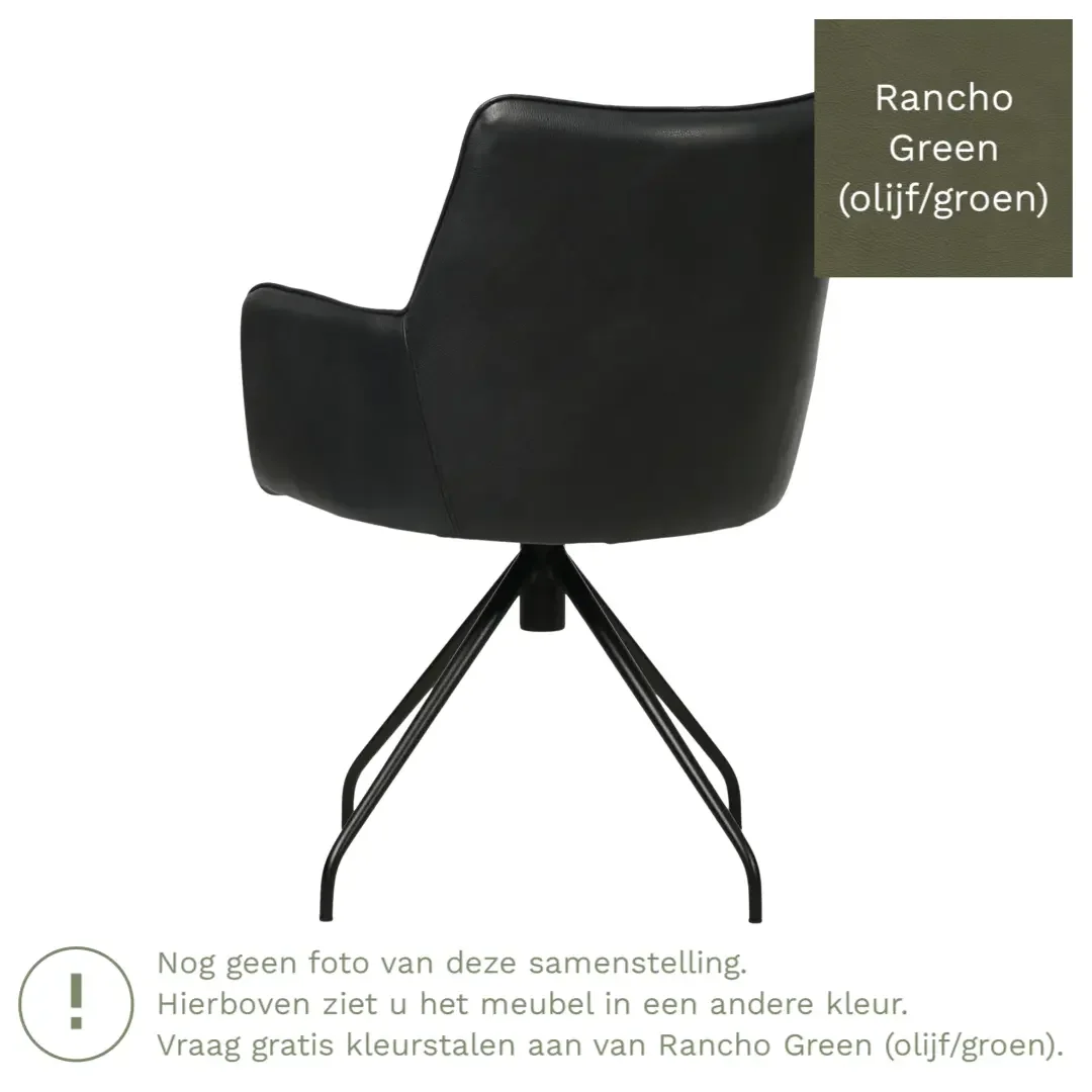 afbeelding van Leren draaibare eetkamerstoel Wave - Rancho Green (olijf/groen) - Spinpoot staal rond zwart