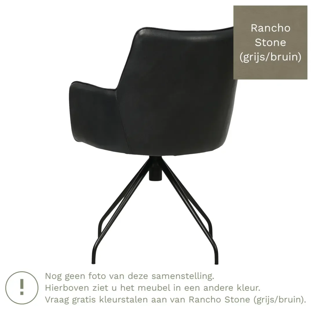 afbeelding van Leren draaibare eetkamerstoel Wave - Rancho Stone (grijs/bruin) - Spinpoot staal rond zwart