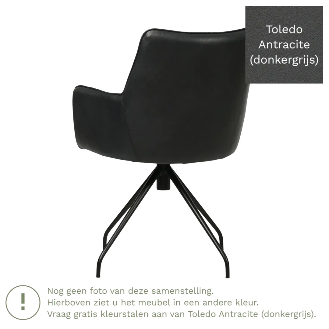 afbeelding van Leren draaibare eetkamerstoel Wave - Toledo Antracite (donkergrijs) - Spinpoot staal rond zwart