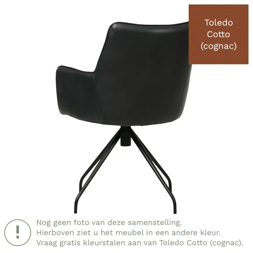 afbeelding van Leren draaibare eetkamerstoel Wave - Toledo Cotto (cognac) - Spinpoot staal rond zwart