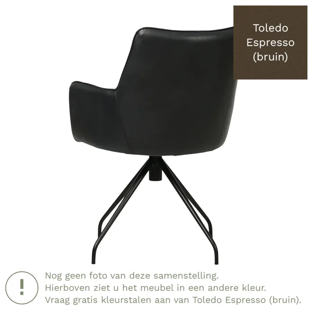 afbeelding van Leren draaibare eetkamerstoel Wave - Toledo Espresso (bruin) - Spinpoot staal rond zwart