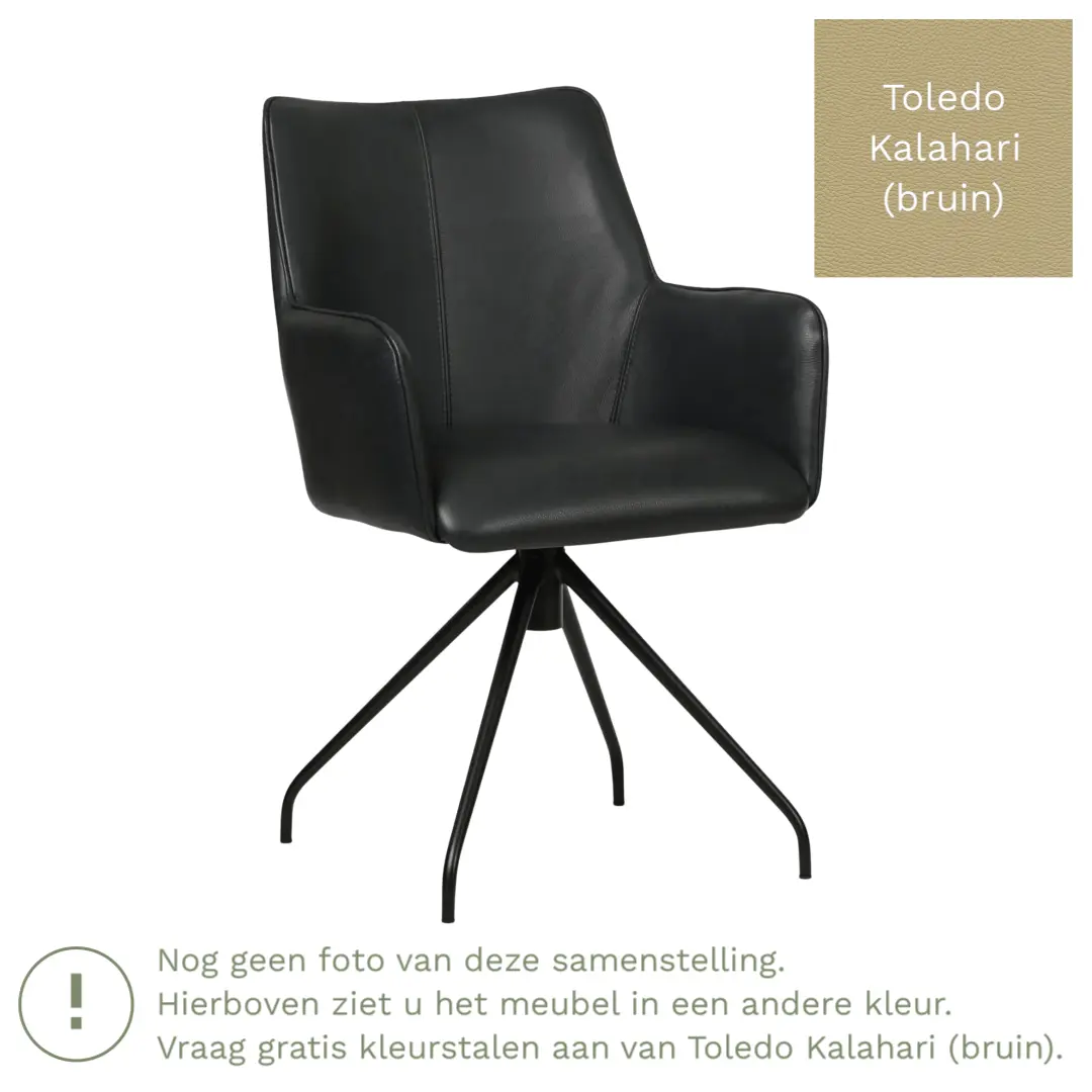 afbeelding van Leren draaibare eetkamerstoel Wave - Toledo Kalahari (bruin) - Spinpoot staal rond zwart