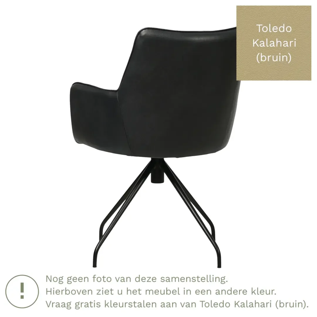 afbeelding van Leren draaibare eetkamerstoel Wave - Toledo Kalahari (bruin) - Spinpoot staal rond zwart