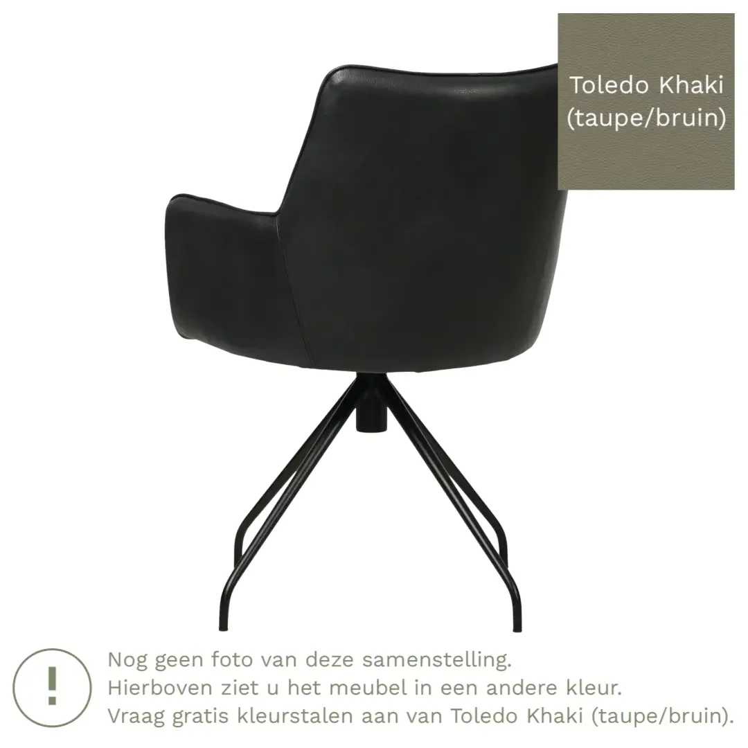 afbeelding van Leren draaibare eetkamerstoel Wave - Toledo Khaki (taupe/bruin) - Spinpoot staal rond zwart