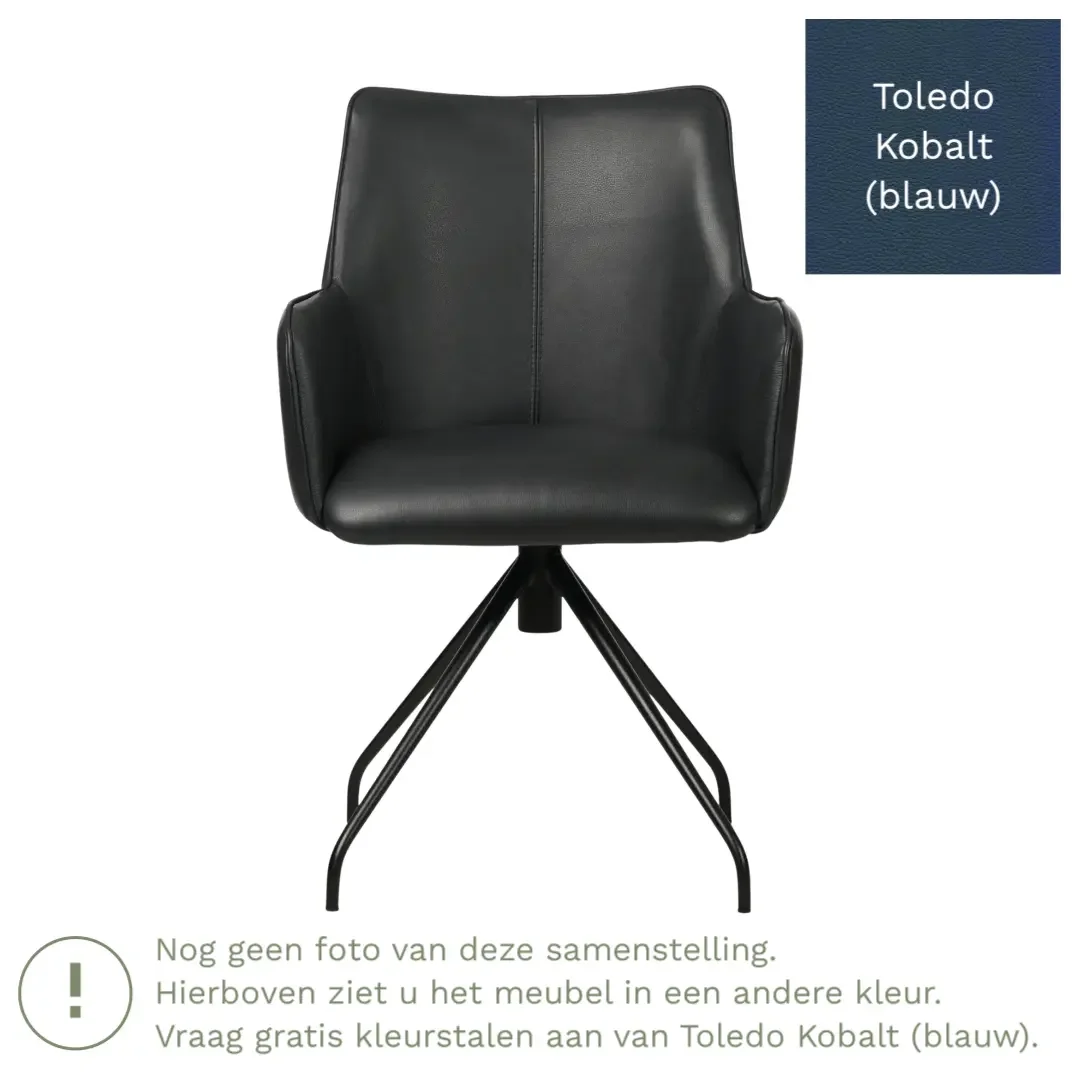 afbeelding van Leren draaibare eetkamerstoel Wave - Toledo Kobalt (blauw) - Spinpoot staal rond zwart
