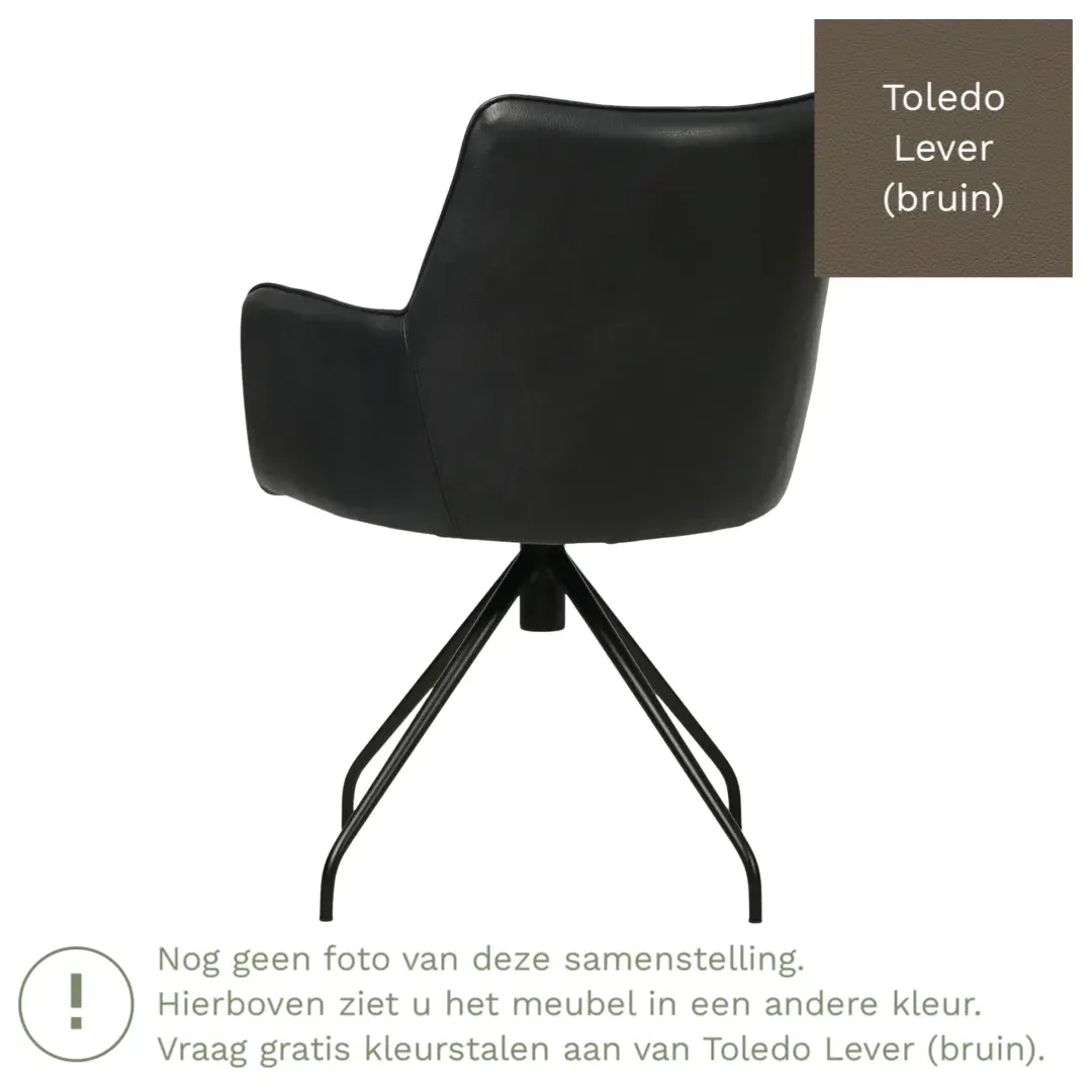 afbeelding van Leren draaibare eetkamerstoel Wave - Toledo Lever (bruin) - Spinpoot staal rond zwart