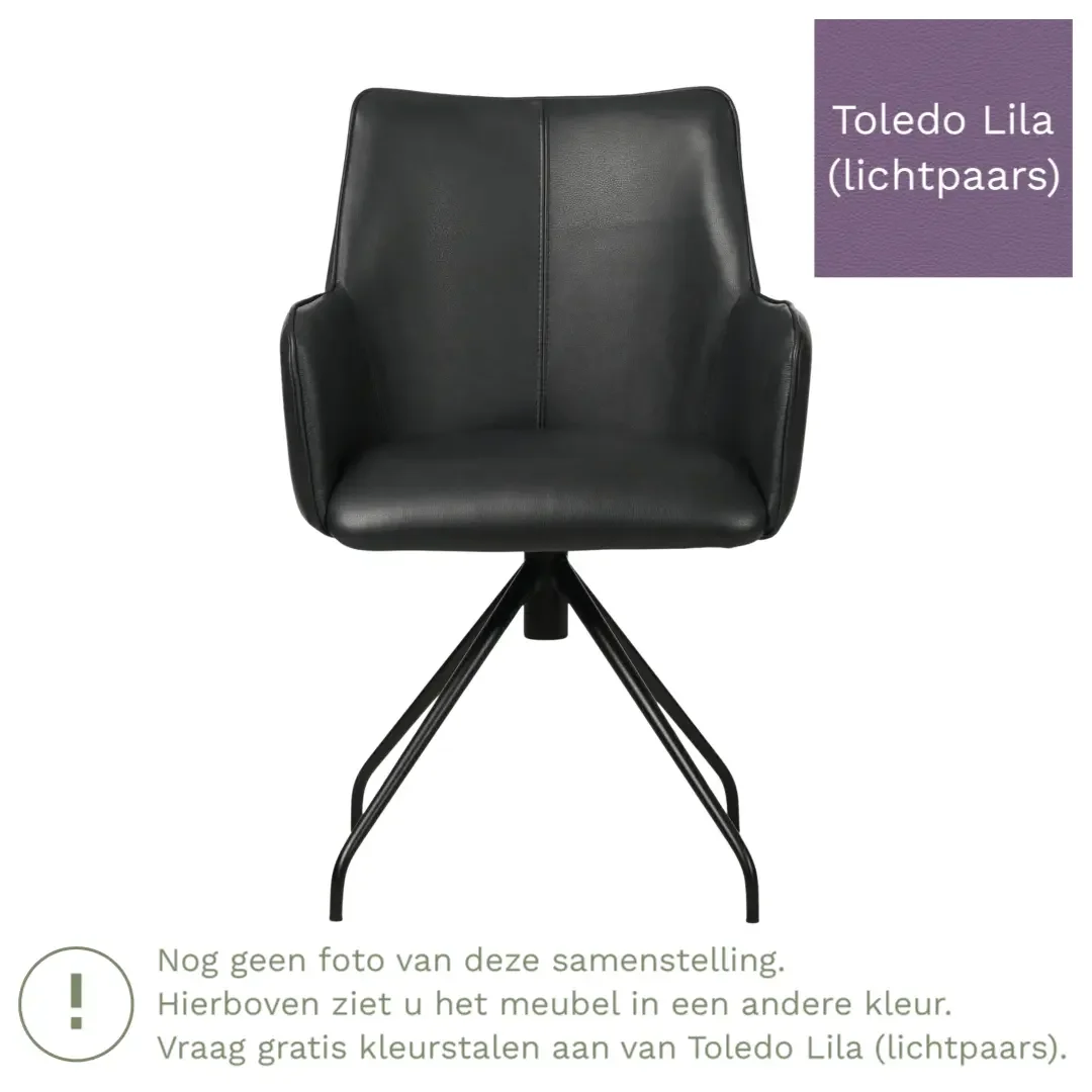 afbeelding van Leren draaibare eetkamerstoel Wave - Toledo Lila (lichtpaars) - Spinpoot staal rond zwart