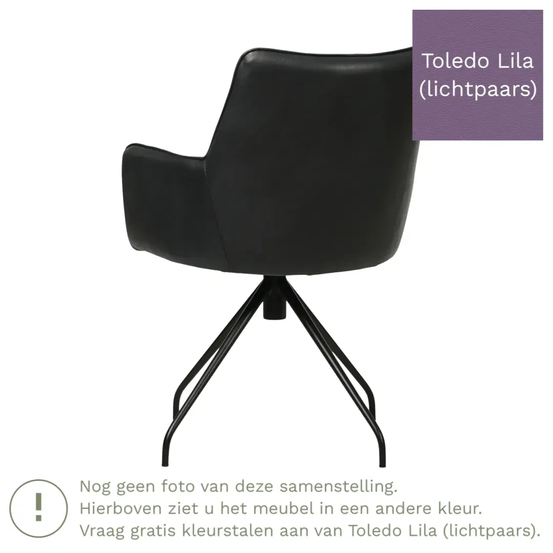 afbeelding van Leren draaibare eetkamerstoel Wave - Toledo Lila (lichtpaars) - Spinpoot staal rond zwart