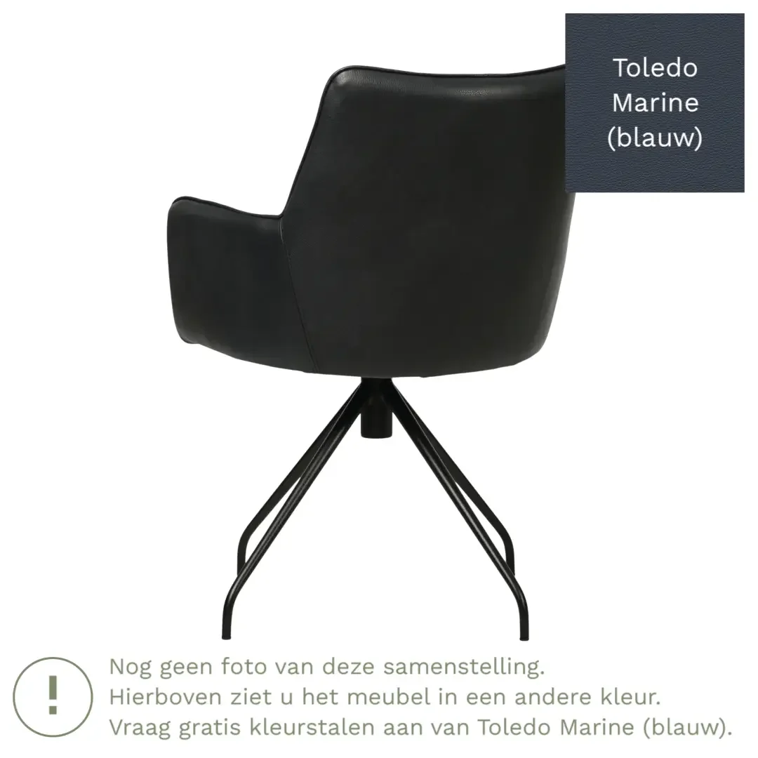 afbeelding van Leren draaibare eetkamerstoel Wave - Toledo Marine (blauw) - Spinpoot staal rond zwart