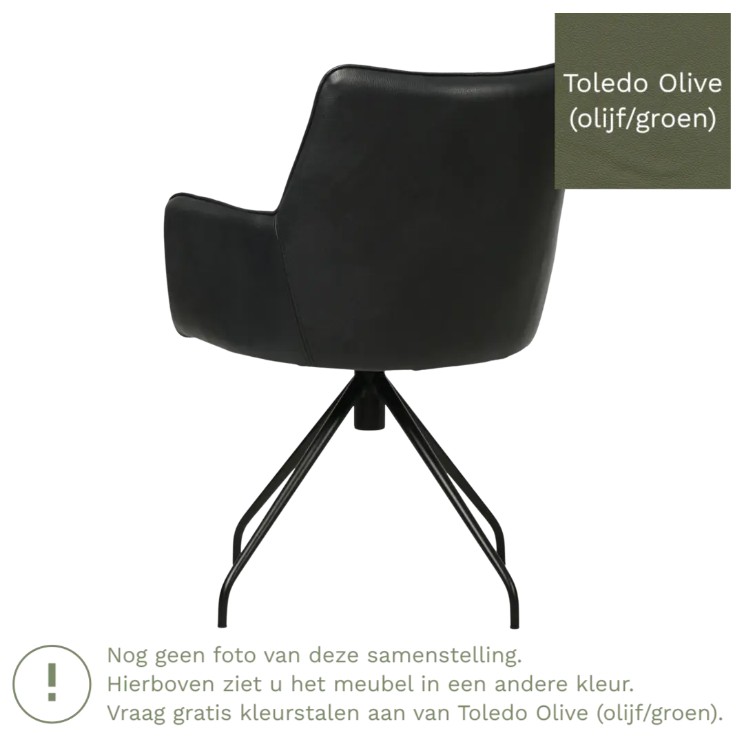 afbeelding van Leren draaibare eetkamerstoel Wave - Toledo Olive (olijf/goen) - Spinpoot staal rond zwart