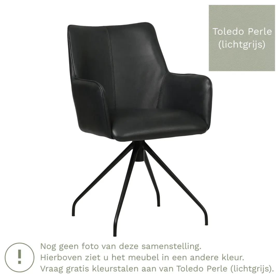 afbeelding van Leren draaibare eetkamerstoel Wave - Toledo Perle (lichtgrijs) - Spinpoot staal rond zwart