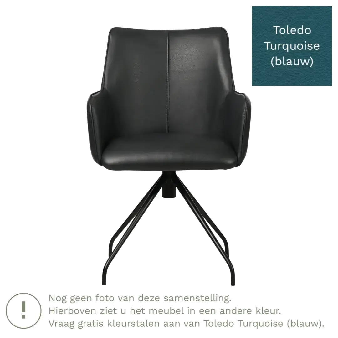 afbeelding van Leren draaibare eetkamerstoel Wave - Toledo Turquoise (blauw) - Spinpoot staal rond zwart