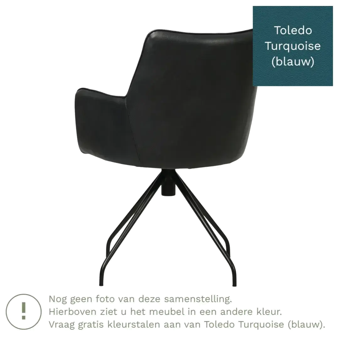 afbeelding van Leren draaibare eetkamerstoel Wave - Toledo Turquoise (blauw) - Spinpoot staal rond zwart
