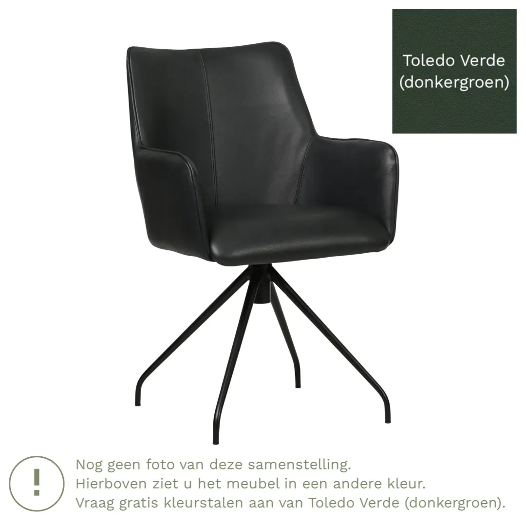 afbeelding van Leren draaibare eetkamerstoel Wave - Toledo Verde (donkergroen) - Spinpoot staal rond zwart