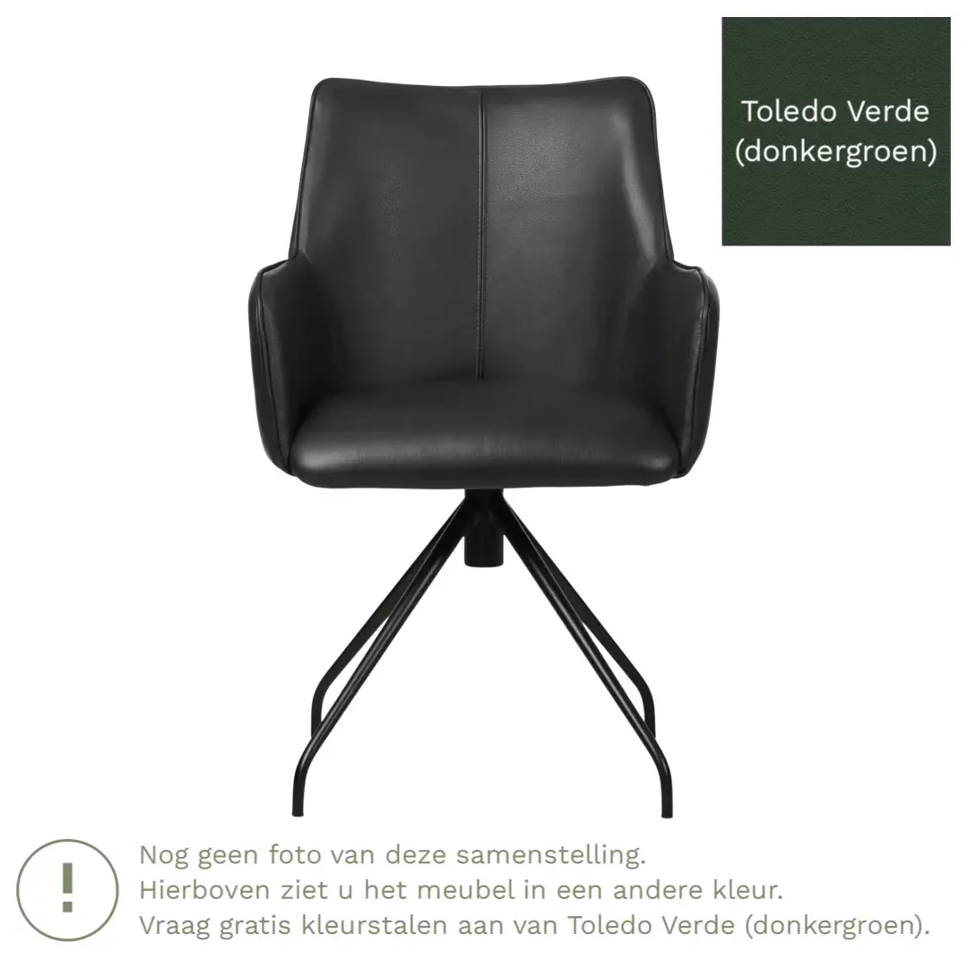 afbeelding van Leren draaibare eetkamerstoel Wave - Toledo Verde (donkergroen) - Spinpoot staal rond zwart