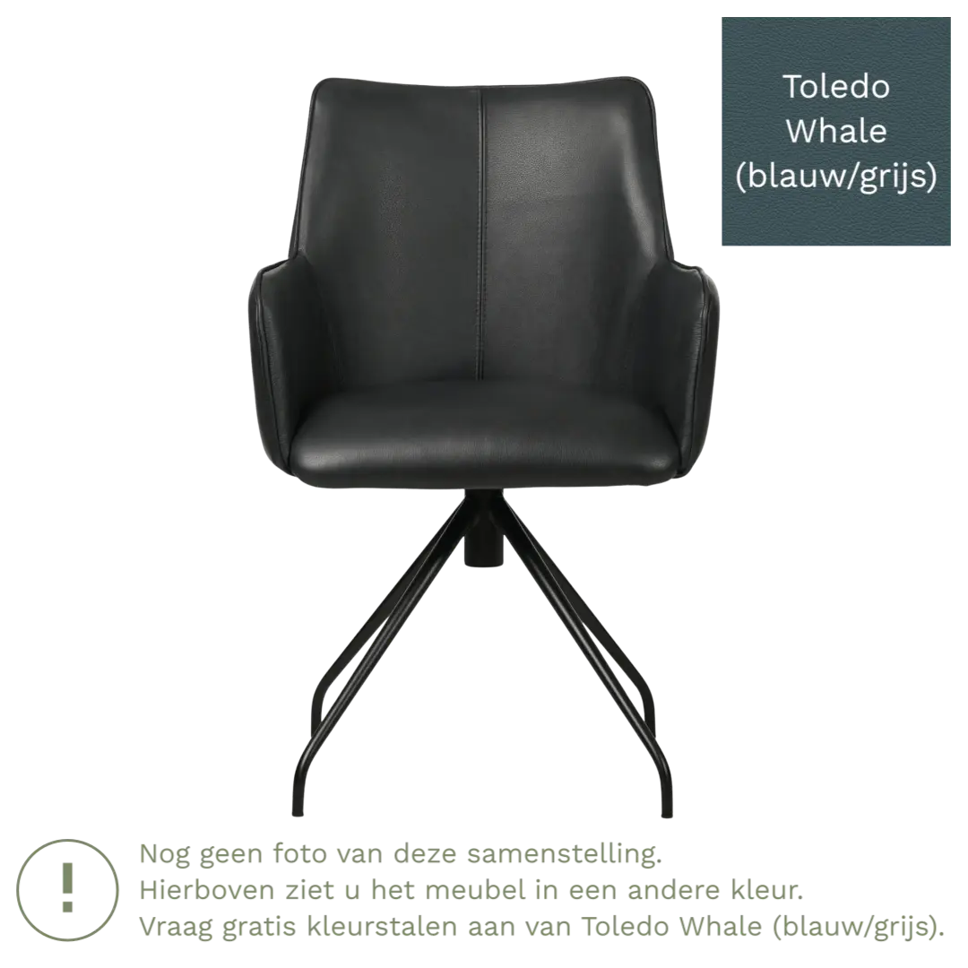 afbeelding van Leren draaibare eetkamerstoel Wave - Toledo Whale (blauw/grijs) - Spinpoot staal rond zwart