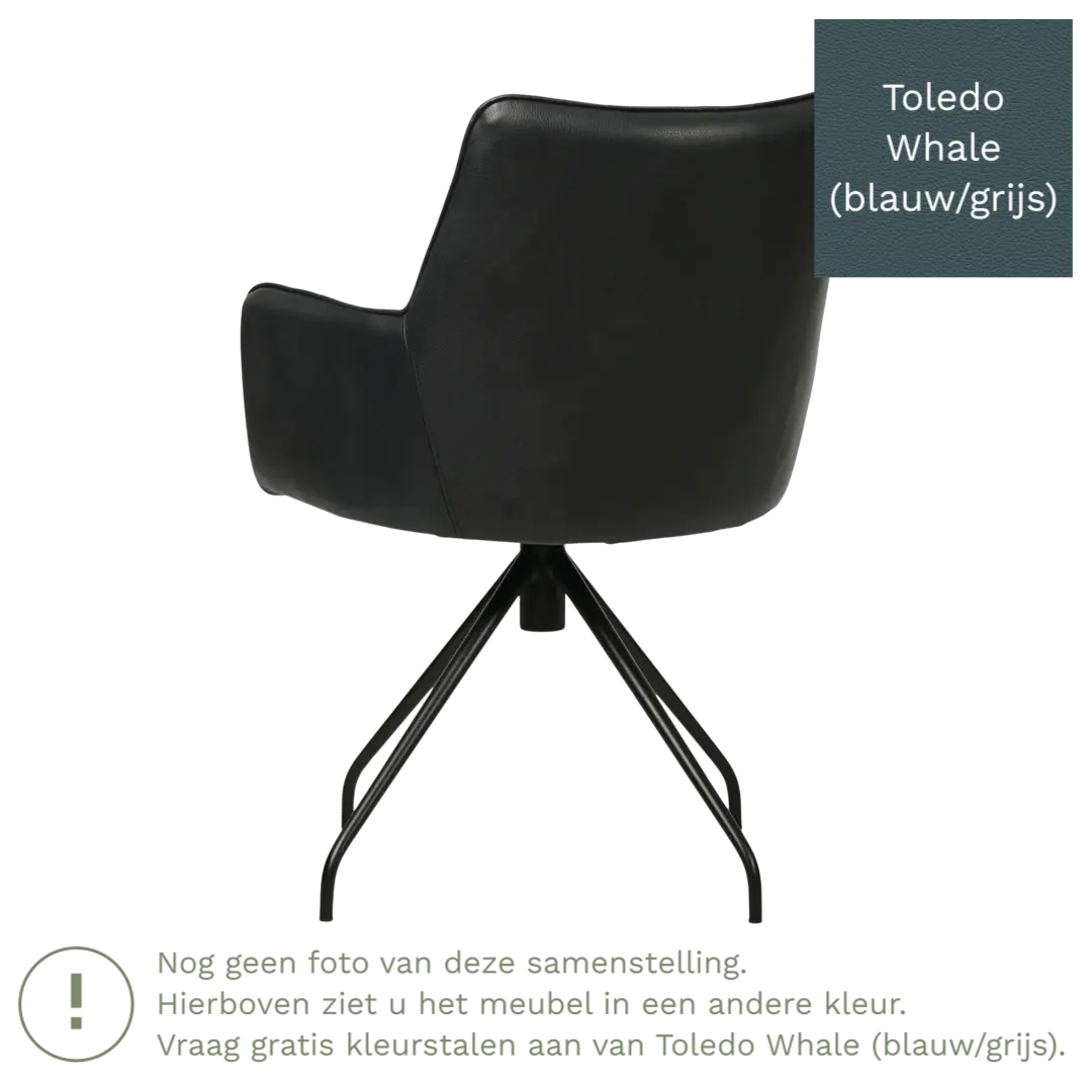 afbeelding van Leren draaibare eetkamerstoel Wave - Toledo Whale (blauw/grijs) - Spinpoot staal rond zwart