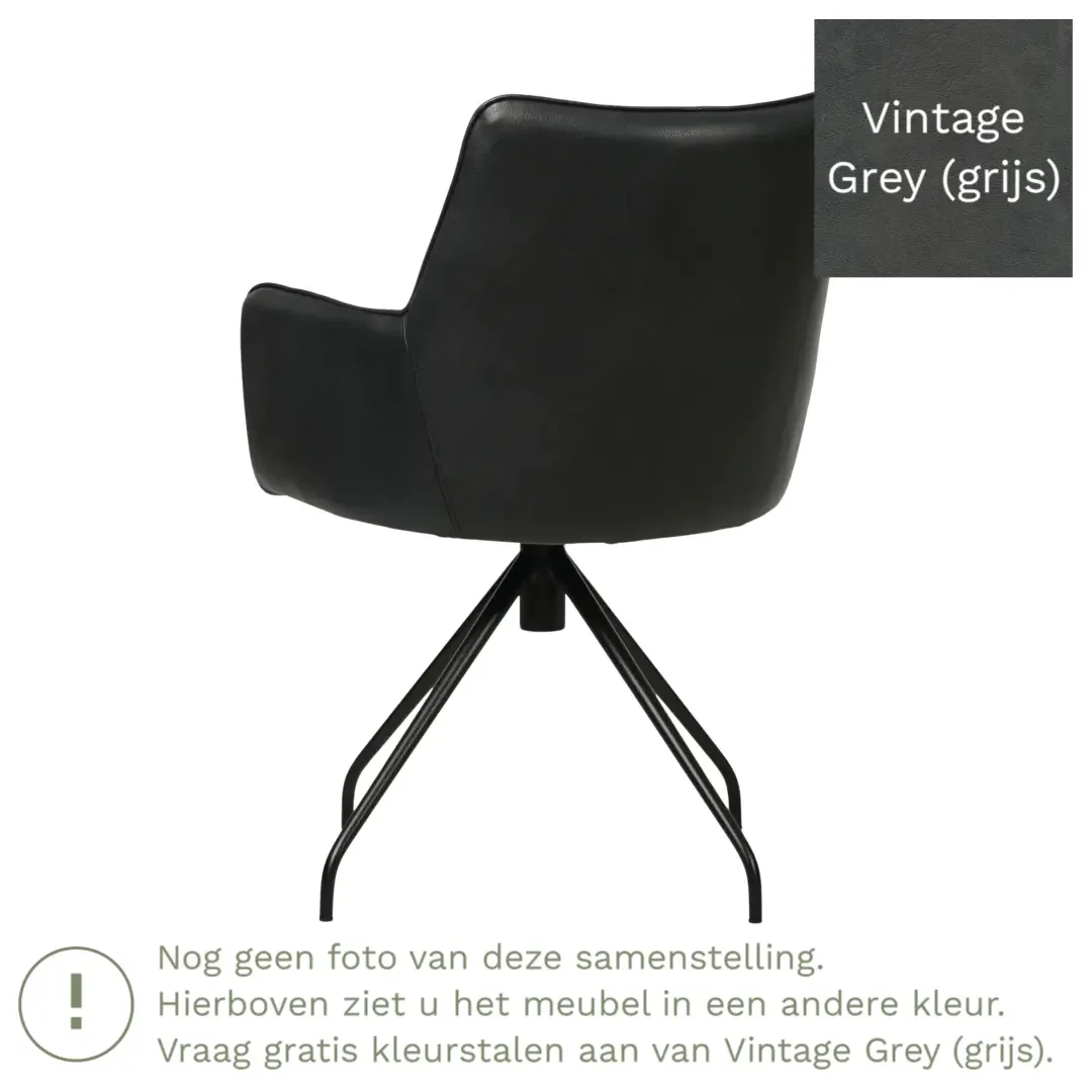 afbeelding van Leren draaibare eetkamerstoel Wave - Vintage Grey (grijs) - Spinpoot staal rond zwart