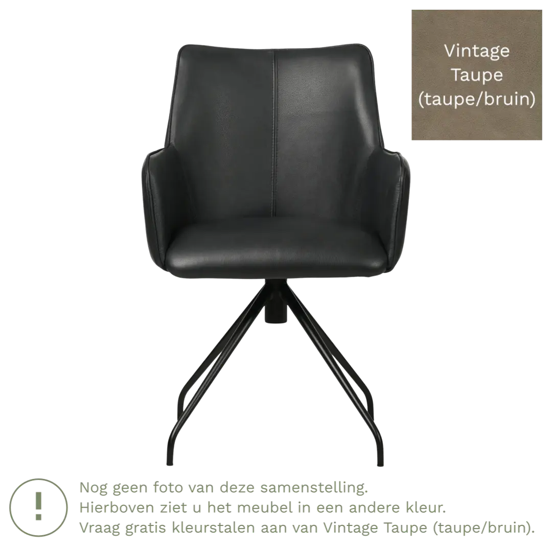 afbeelding van Leren draaibare eetkamerstoel Wave - Vintage Taupe (taupe/bruin) - Spinpoot staal rond zwart