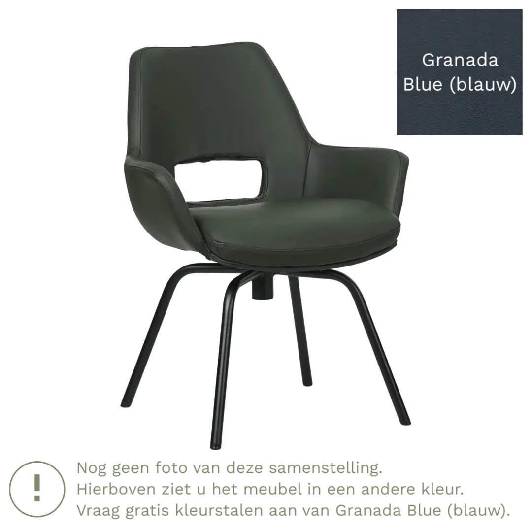 afbeelding van Leren draaibare eetkamerstoel Zippy - Granada Blue (blauw) - Spinpoot staal rond zwart