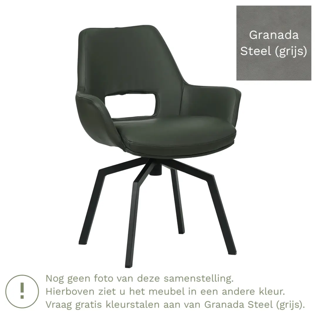 afbeelding van Leren draaibare eetkamerstoel Zippy - Granada Steel (grijs) - Spinpoot staal vierkant zwart