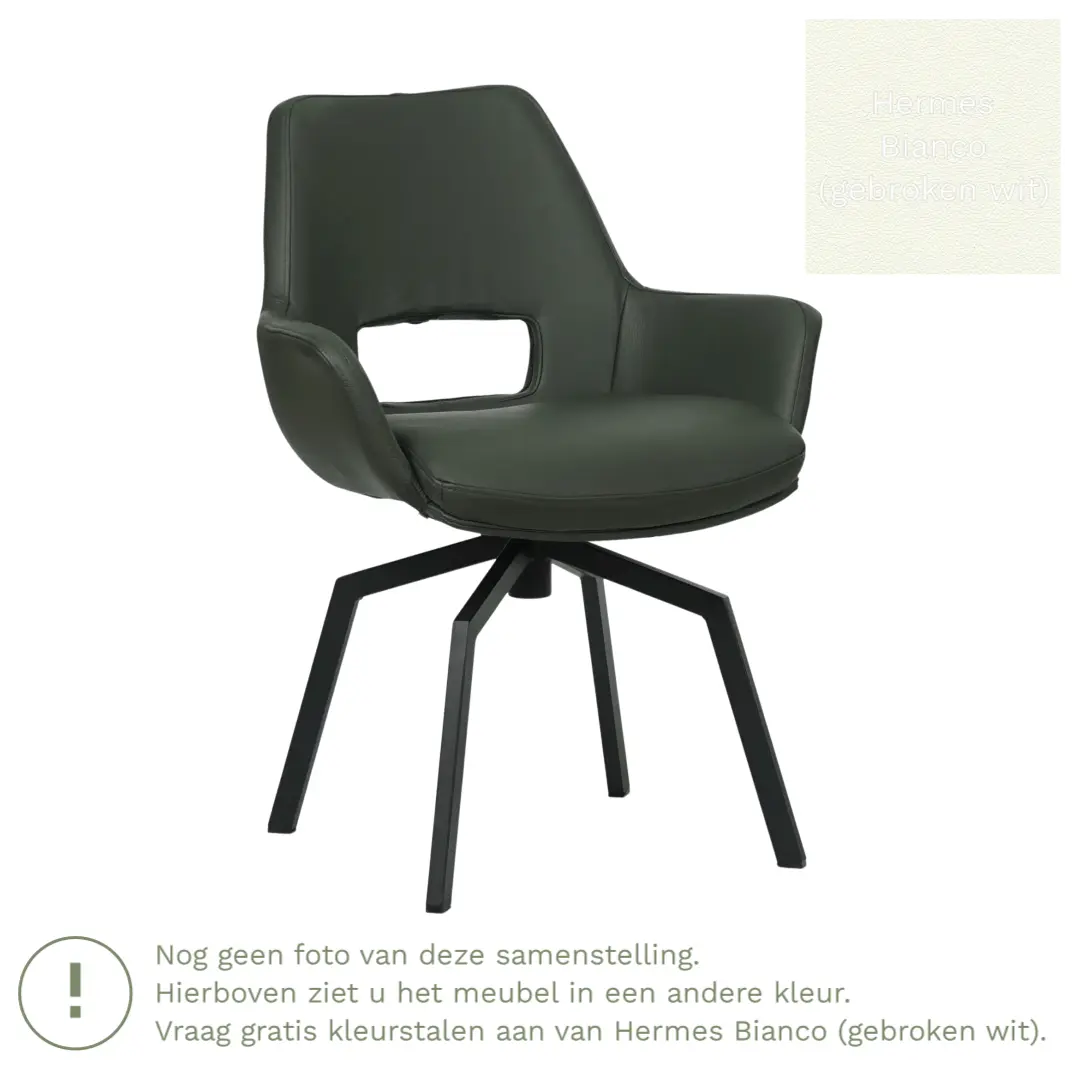 afbeelding van Leren draaibare eetkamerstoel Zippy - Hermes Bianco (gebroken wit) - Spinpoot staal vierkant zwart