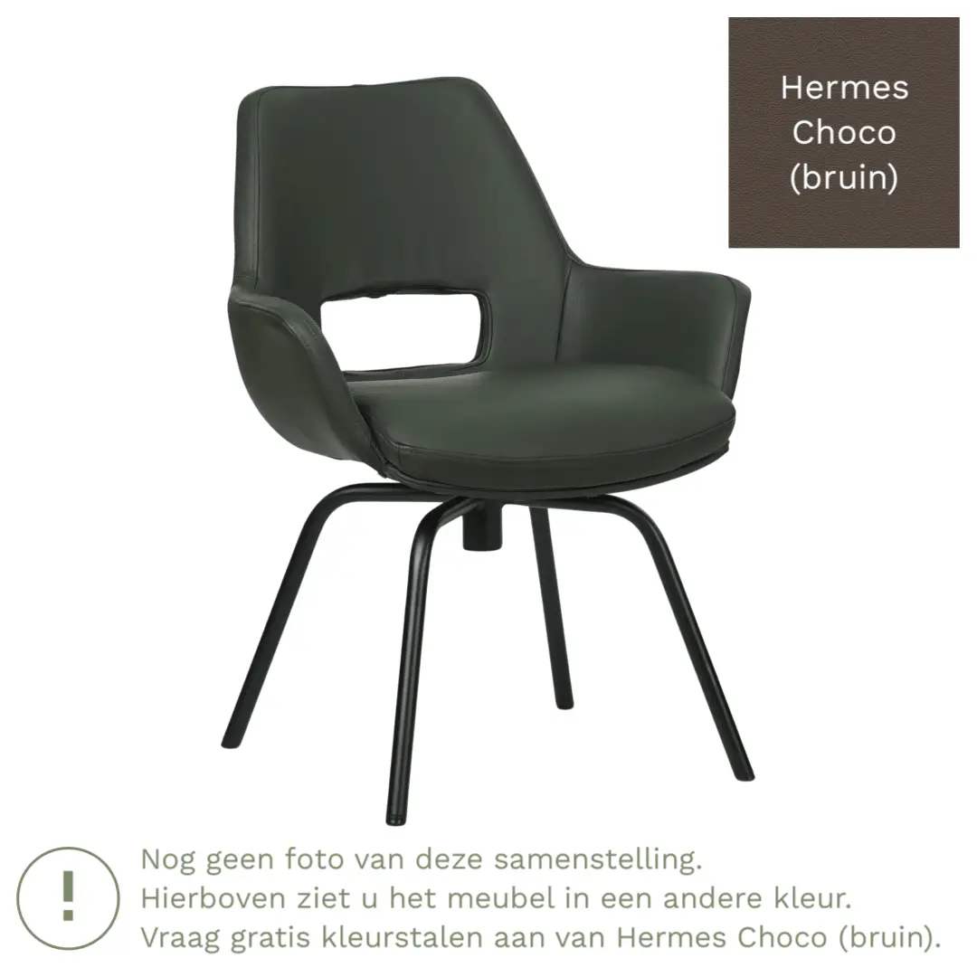 afbeelding van Leren draaibare eetkamerstoel Zippy - Hermes Choco (bruin) - Spinpoot staal rond zwart