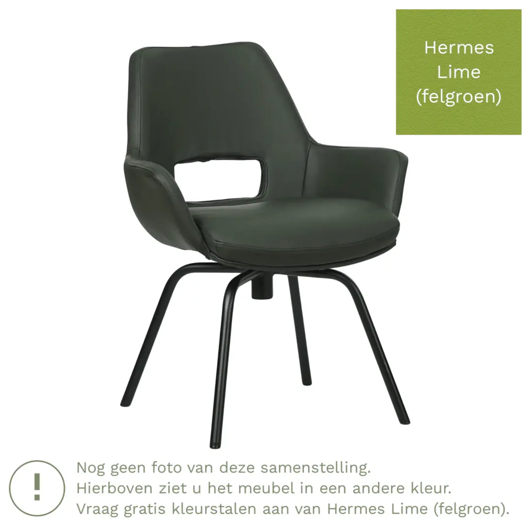 afbeelding van Leren draaibare eetkamerstoel Zippy - Hermes Lime (felgroen) - Spinpoot staal rond zwart