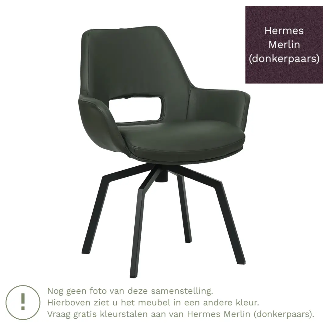 afbeelding van Leren draaibare eetkamerstoel Zippy - Hermes Merlin (donkerpaars) - Spinpoot staal vierkant zwart
