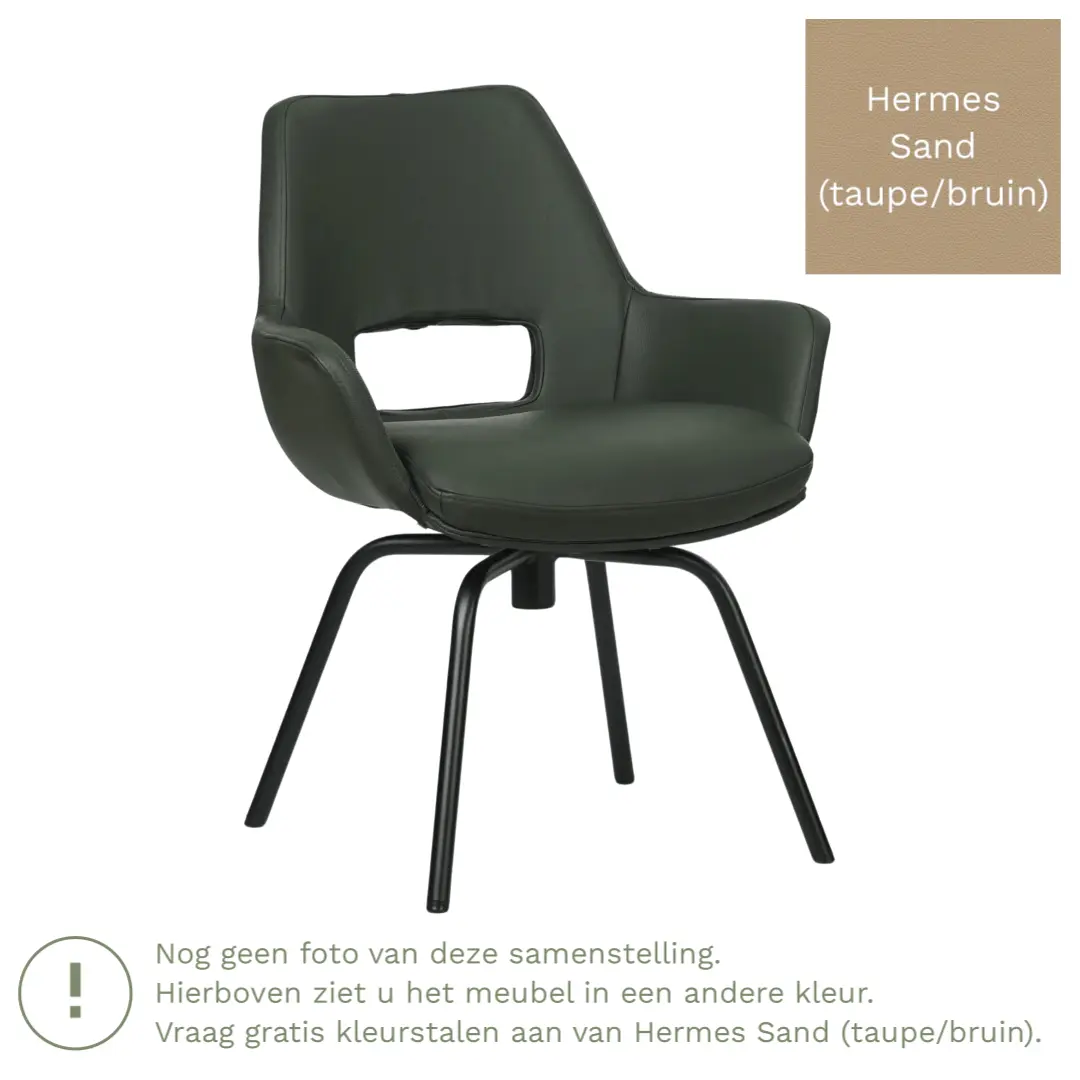 afbeelding van Leren draaibare eetkamerstoel Zippy - Hermes Sand (taupe/bruin) - Spinpoot staal rond zwart