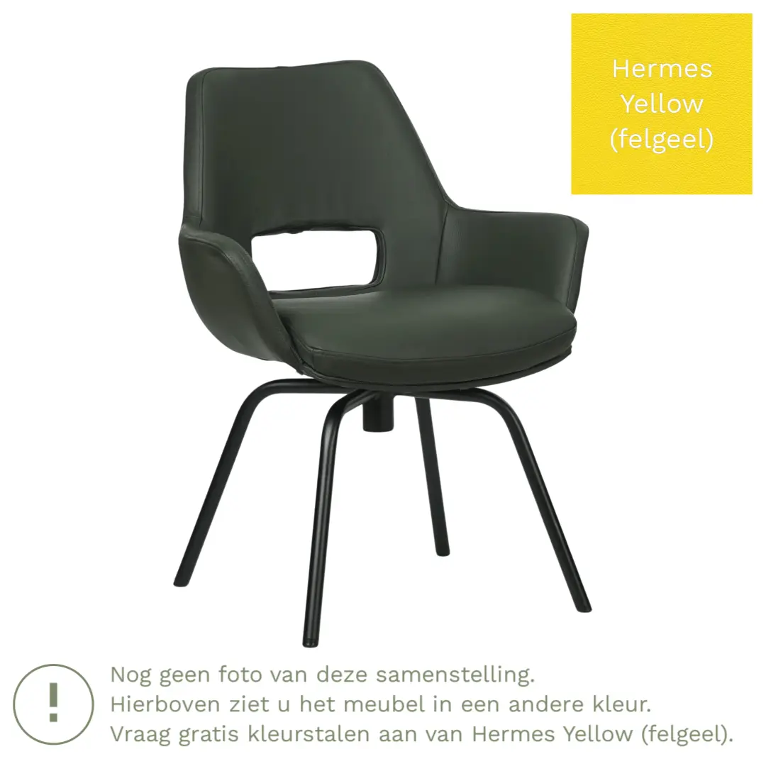 afbeelding van Leren draaibare eetkamerstoel Zippy - Hermes Yellow (felgeel) - Spinpoot staal rond zwart