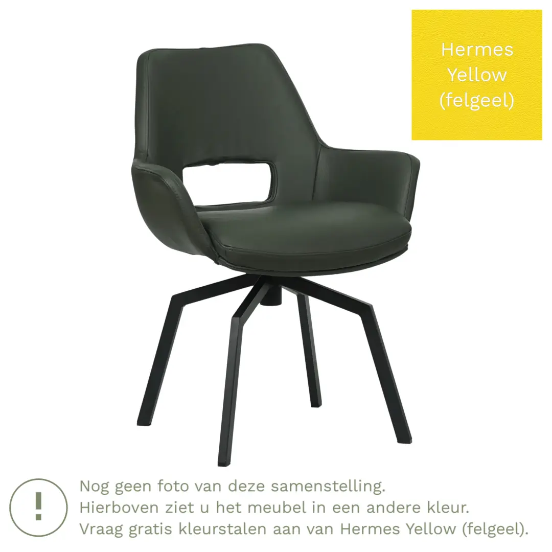 afbeelding van Leren draaibare eetkamerstoel Zippy - Hermes Yellow (felgeel) - Spinpoot staal vierkant zwart