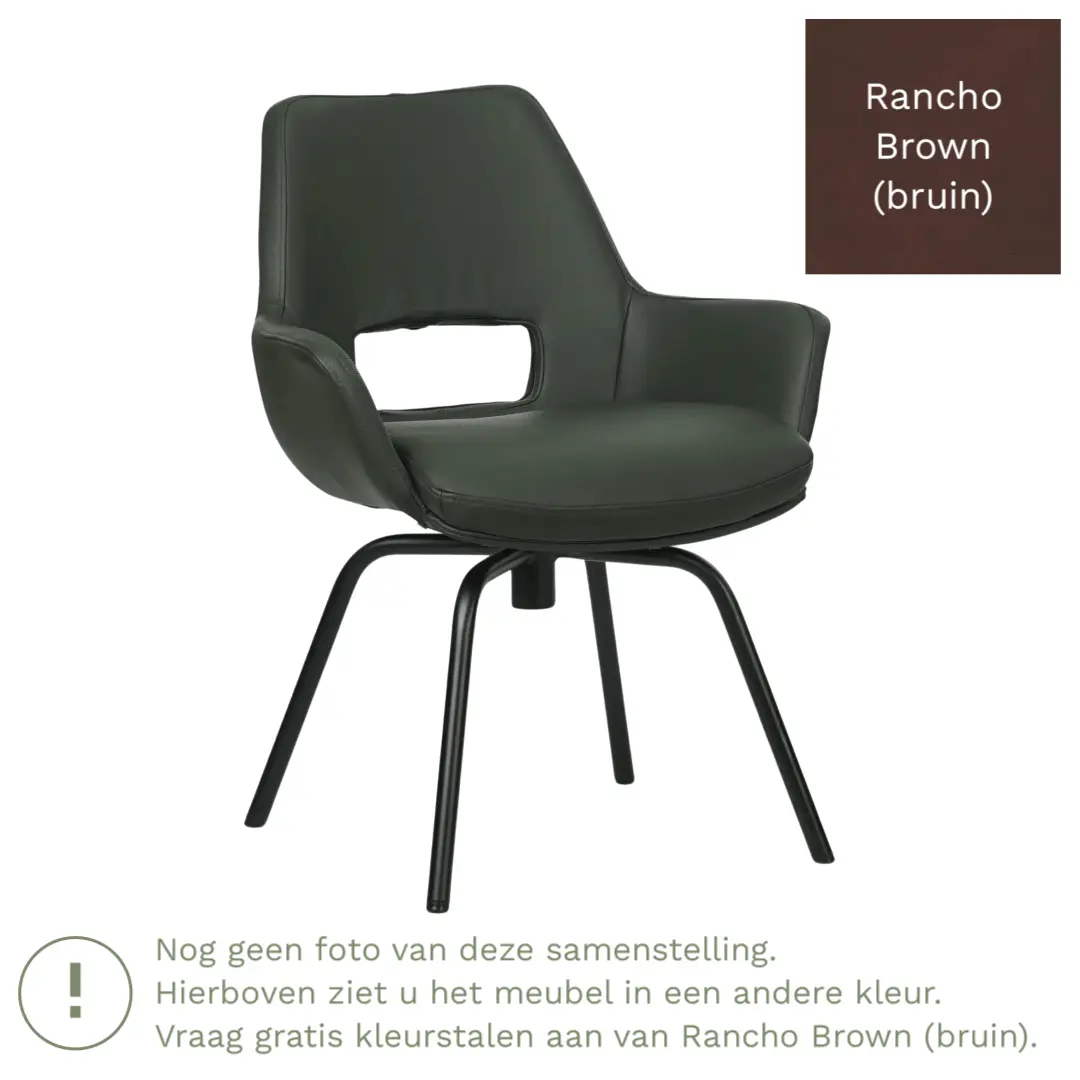 afbeelding van Leren draaibare eetkamerstoel Zippy - Rancho Brown (bruin) - Spinpoot staal rond zwart