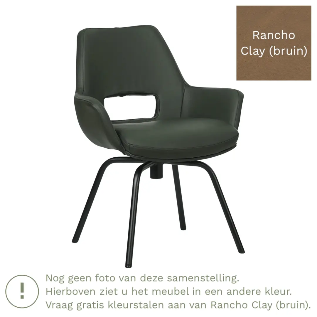 afbeelding van Leren draaibare eetkamerstoel Zippy - Rancho Clay (bruin) - Spinpoot staal rond zwart