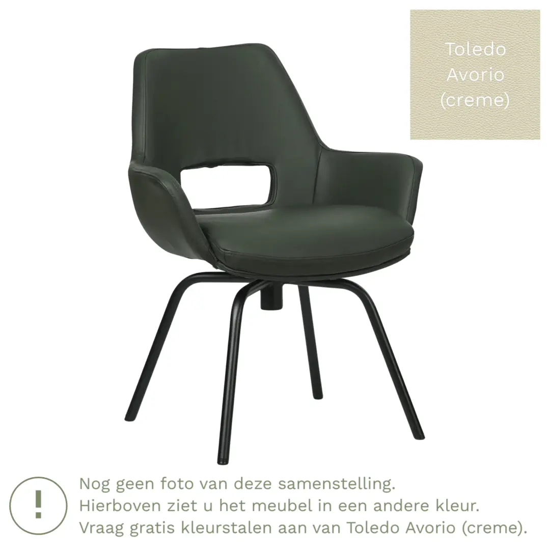 afbeelding van Leren draaibare eetkamerstoel Zippy - Toledo Avorio (crème) - Spinpoot staal rond zwart