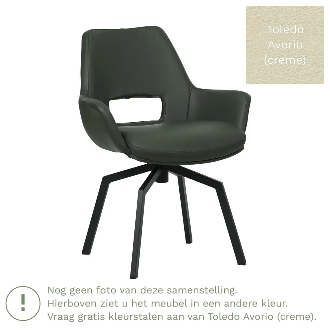 afbeelding van Leren draaibare eetkamerstoel Zippy - Toledo Avorio (crème) - Spinpoot staal vierkant zwart