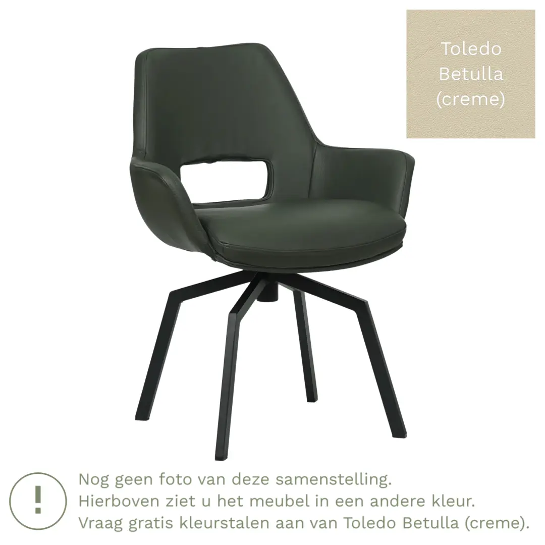 afbeelding van Leren draaibare eetkamerstoel Zippy - Toledo Betulla (crème) - Spinpoot staal vierkant zwart