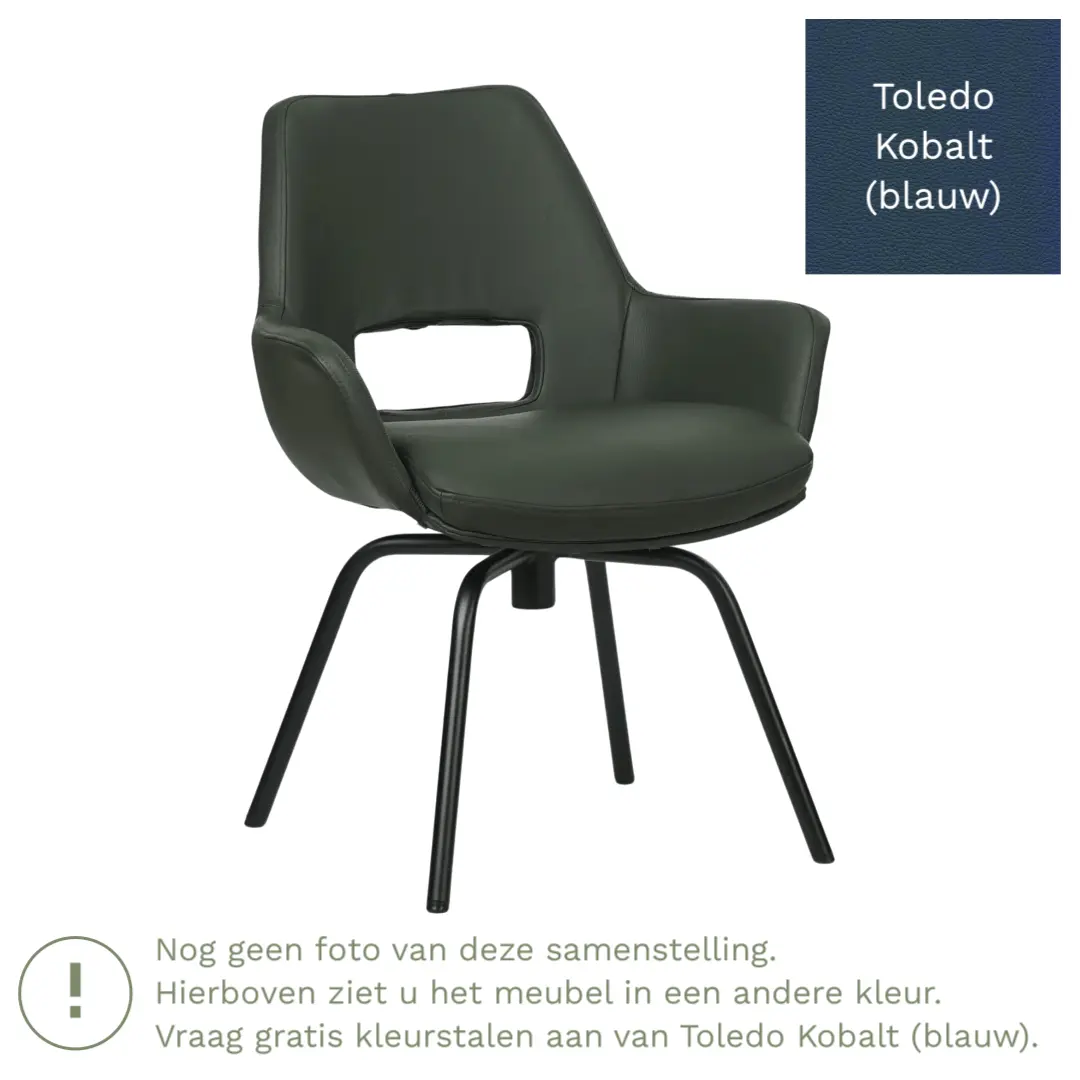 afbeelding van Leren draaibare eetkamerstoel Zippy - Toledo Kobalt (blauw) - Spinpoot staal rond zwart