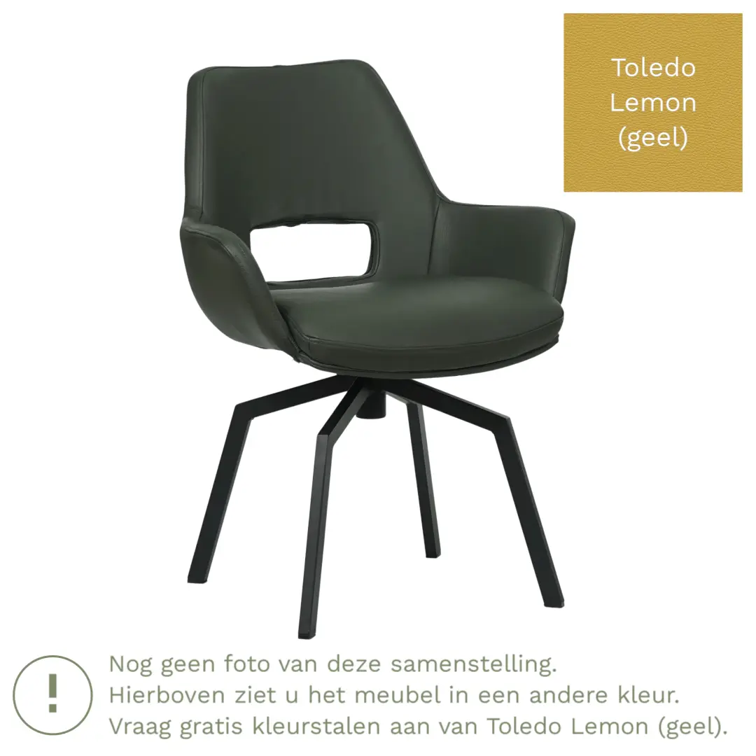 afbeelding van Leren draaibare eetkamerstoel Zippy - Toledo Lemon (geel) - Spinpoot staal vierkant zwart