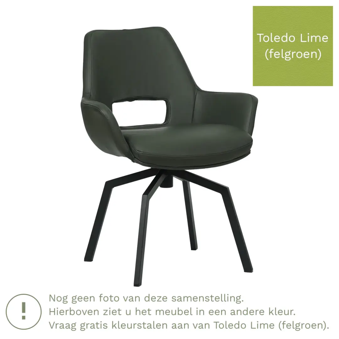 afbeelding van Leren draaibare eetkamerstoel Zippy - Toledo Lime (felgroen) - Spinpoot staal vierkant zwart