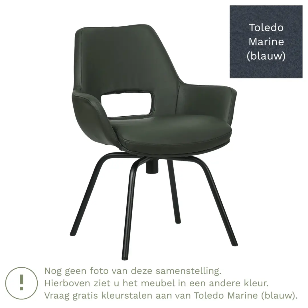 afbeelding van Leren draaibare eetkamerstoel Zippy - Toledo Marine (blauw) - Spinpoot staal rond zwart