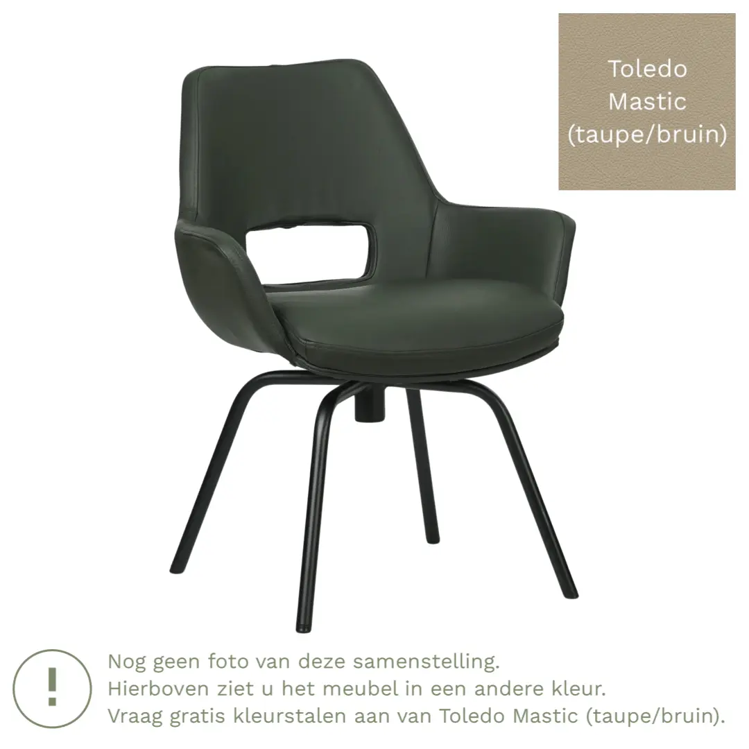 afbeelding van Leren draaibare eetkamerstoel Zippy - Toledo Mastic (taupe/bruin) - Spinpoot staal rond zwart