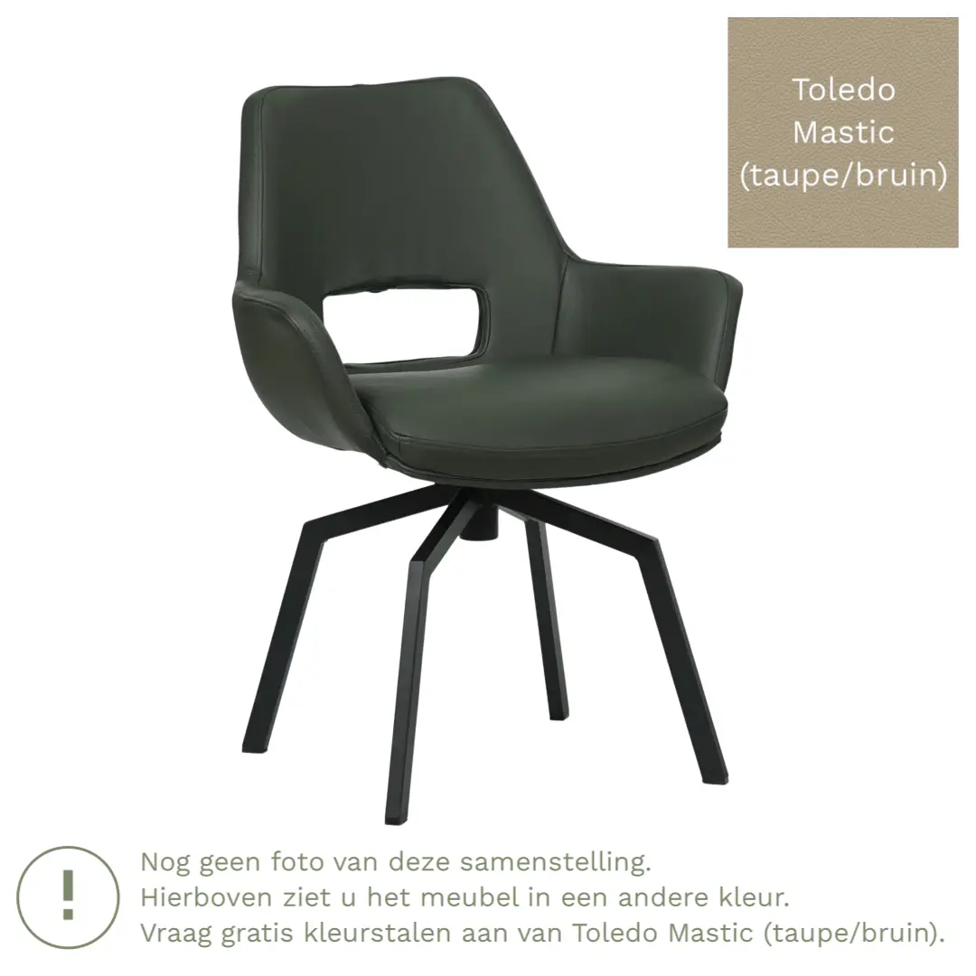 afbeelding van Leren draaibare eetkamerstoel Zippy - Toledo Mastic (taupe/bruin) - Spinpoot staal vierkant zwart