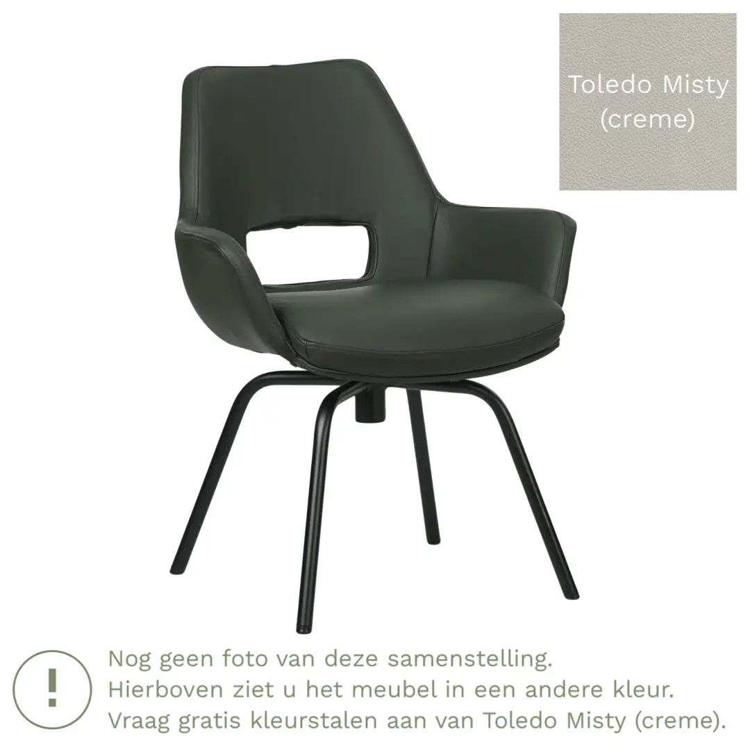 afbeelding van Leren draaibare eetkamerstoel Zippy - Toledo Misty (crème) - Spinpoot staal rond zwart