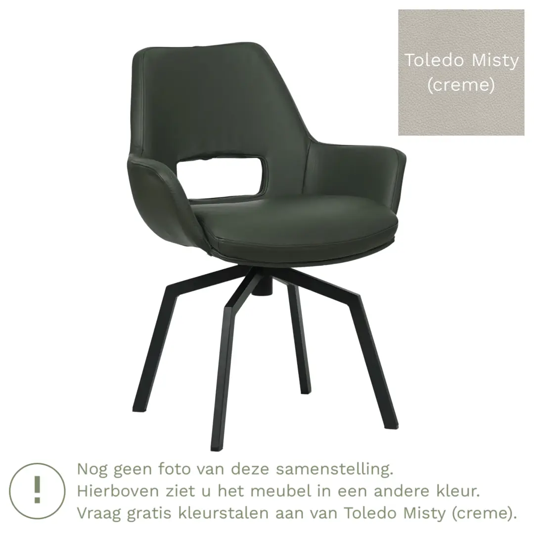 afbeelding van Leren draaibare eetkamerstoel Zippy - Toledo Misty (crème) - Spinpoot staal vierkant zwart